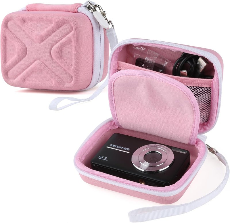 BLK8IGHT Digital Camera Case for AbergBest 21 Mega Pixels 2.7" LCD Rechargeable HD/Kodak Pixpro/Canon PowerShot ELPH 180/190/Sony DSCW800/DSCW830 Cameras, Travel Carrying Protective Case for Camera- Pink - Image 1